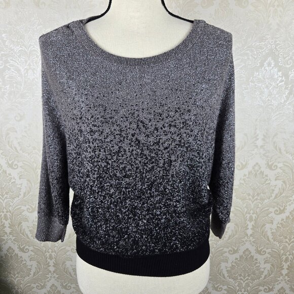 AGB Size Small Batwing Sweater Metaillic Ombre Silver to Black Knit 3/4 Sleeves - Picture 9 of 13